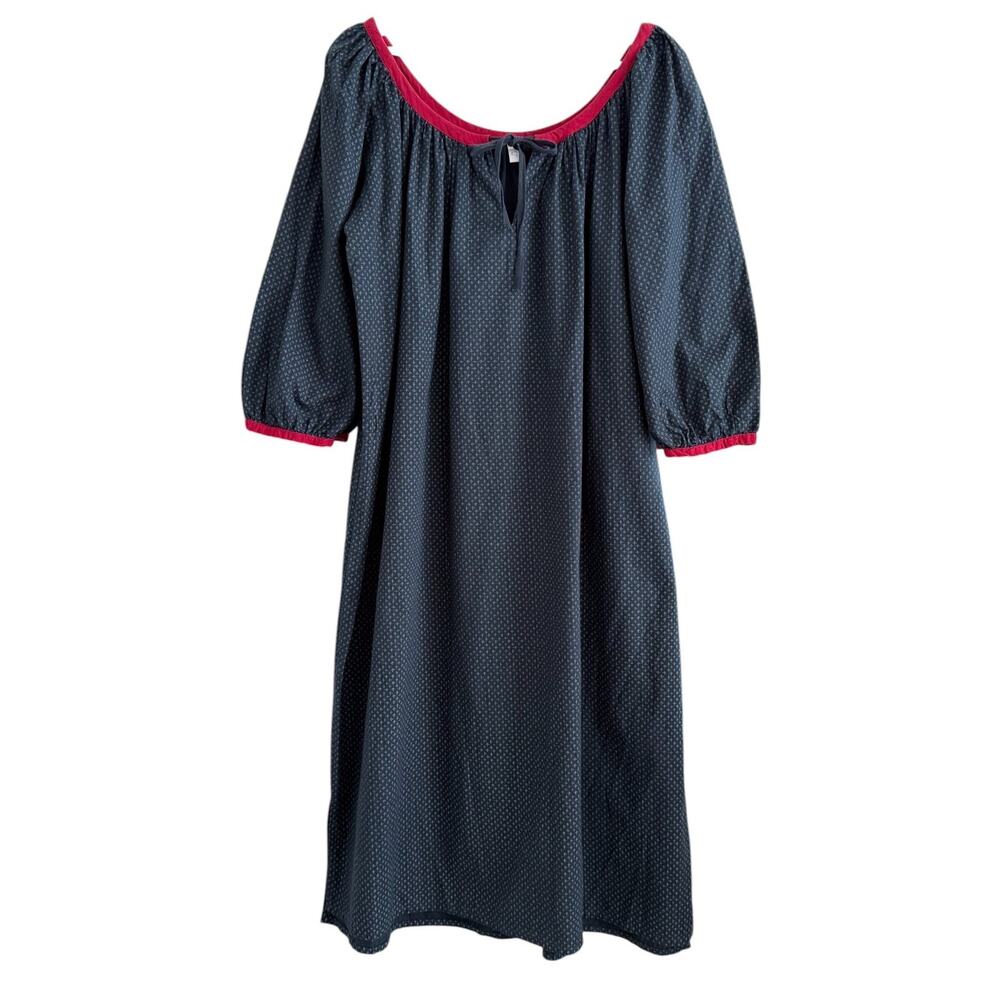 Domi Organic Cotton Dressing Gown Sleep Dress Navy Seersucker Maxi Medium